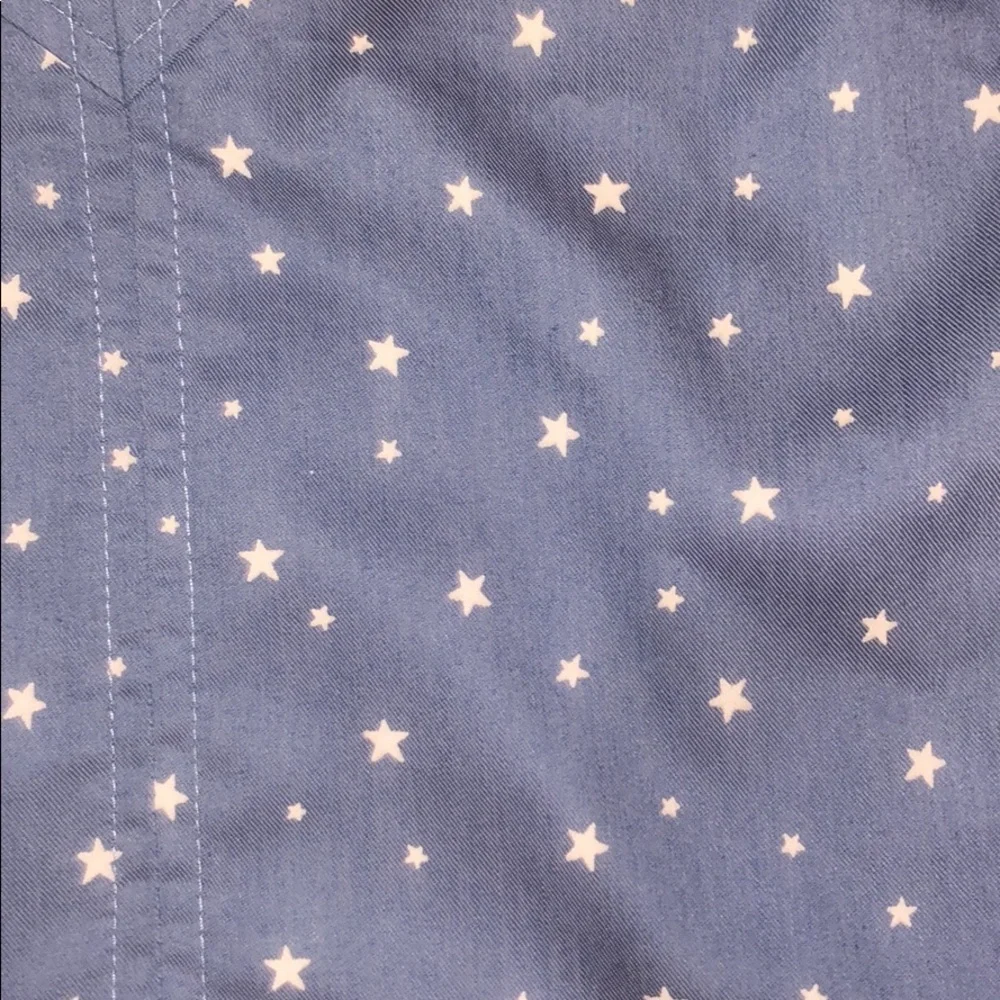 Kayce Hughes Girls 3/4 sleeve star shirt. Chambray